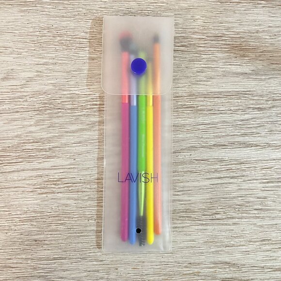 New Lavish Makeup Brush Set 5 Pc with Case Bright Neon Colors - Picture 2 of 3